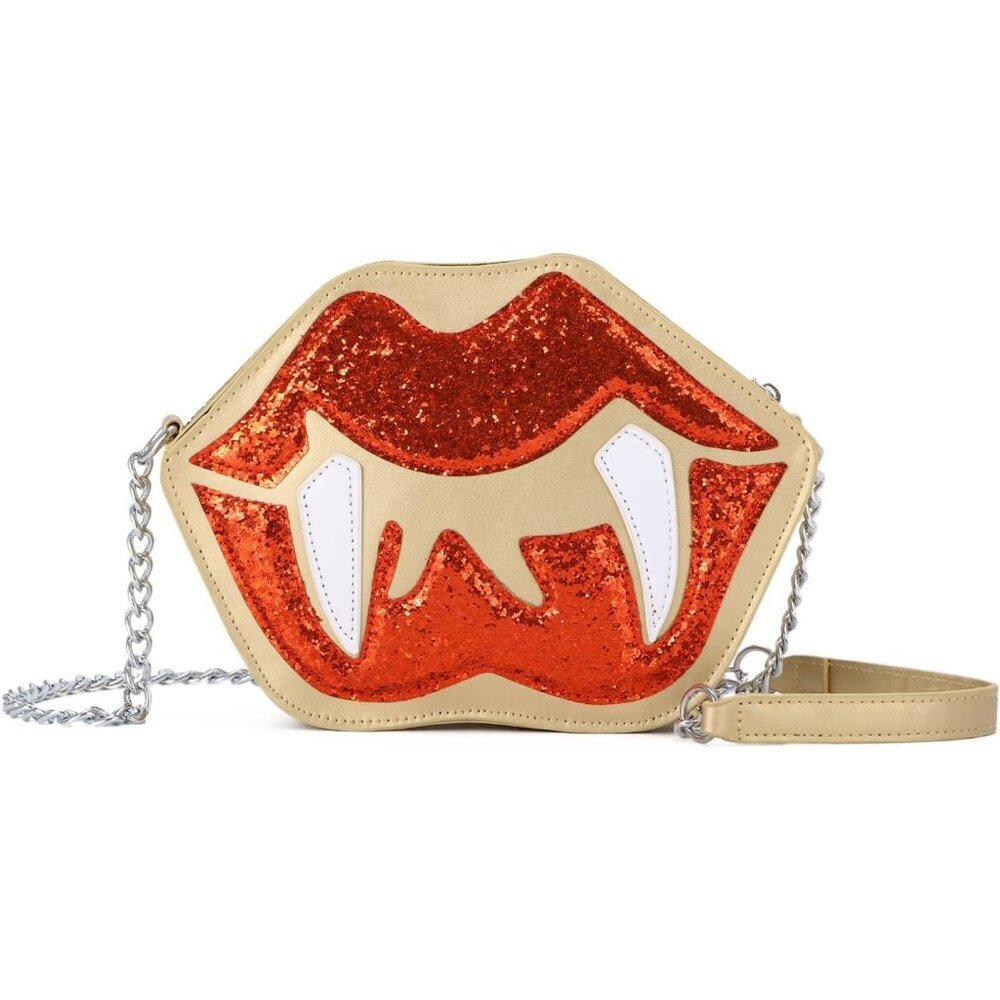 Women's Halloween Lip Shaped Purse Novelty Devil Ghost Crossbody Bag Gold